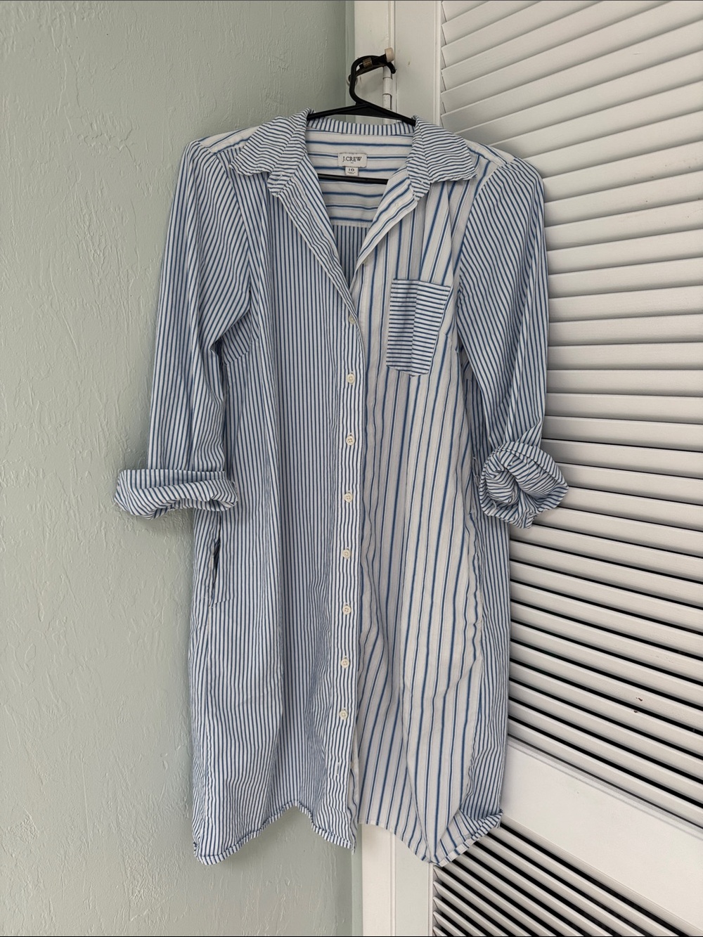 J. Crew Striped Blue and White Button-Front Shirt Dress